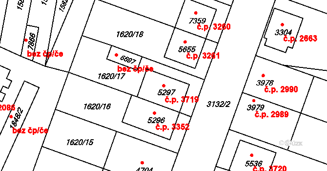 Kroměříž 3719 na parcele st. 5297 v KÚ Kroměříž, Katastrální mapa