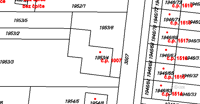 Holešov 1007 na parcele st. 1953/4 v KÚ Holešov, Katastrální mapa