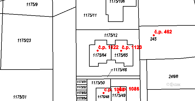 Vejprnice 1122 na parcele st. 1175/64 v KÚ Vejprnice, Katastrální mapa