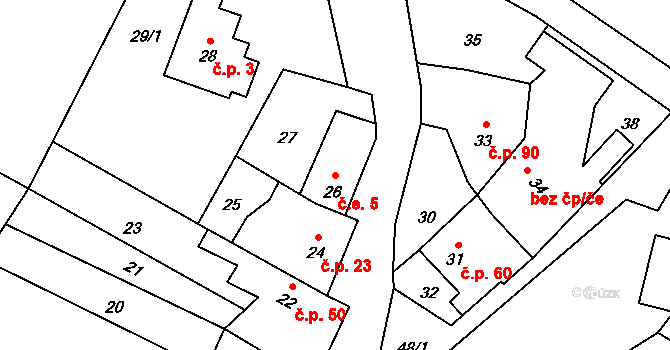 Kojetín III-Kovalovice 5, Kojetín na parcele st. 26 v KÚ Kovalovice u Kojetína, Katastrální mapa