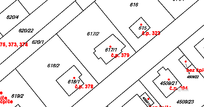 Žižkov 379, Kutná Hora na parcele st. 617/1 v KÚ Kutná Hora, Katastrální mapa