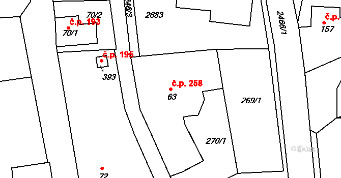 Pernink 258 na parcele st. 63 v KÚ Pernink, Katastrální mapa