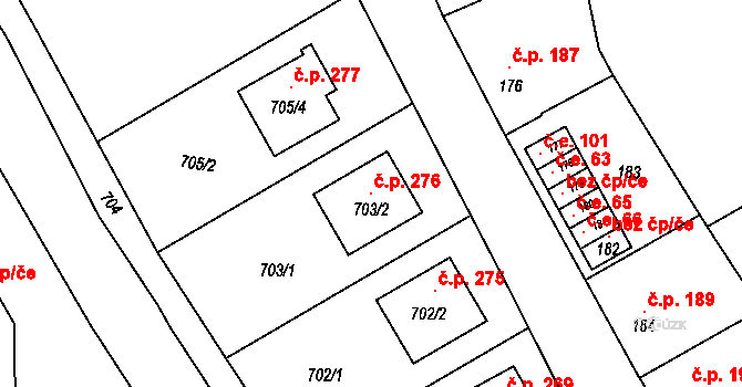 Lovčičky 276 na parcele st. 703/2 v KÚ Lovčičky, Katastrální mapa