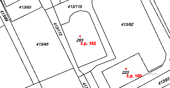 Karpentná 152, Třinec na parcele st. 263 v KÚ Karpentná, Katastrální mapa