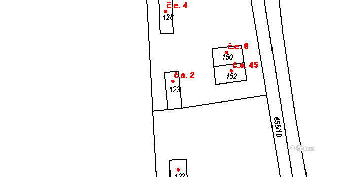 Sobětuchy 2, Tuřice na parcele st. 123 v KÚ Tuřice, Katastrální mapa