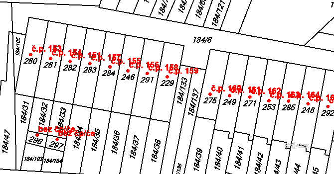 Únětice 159 na parcele st. 229 v KÚ Únětice u Prahy, Katastrální mapa