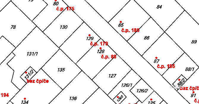 Babice u Rosic 88 na parcele st. 128 v KÚ Babice u Rosic, Katastrální mapa
