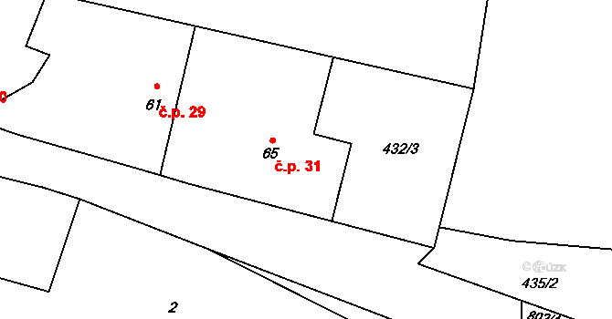 Choratice 31 na parcele st. 65 v KÚ Choratice, Katastrální mapa