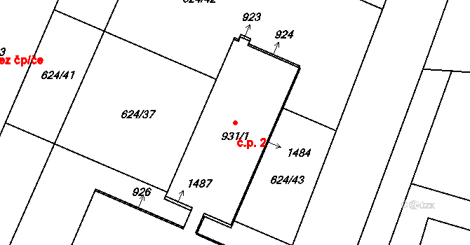Kamenice 2 na parcele st. 931/1 v KÚ Těptín, Katastrální mapa