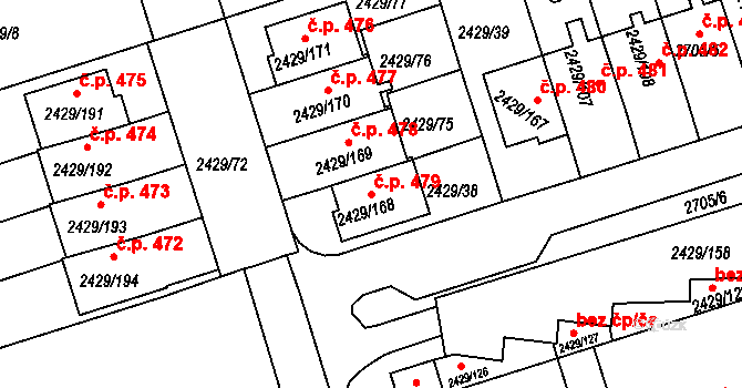 Dačice V 479, Dačice na parcele st. 2429/168 v KÚ Dačice, Katastrální mapa