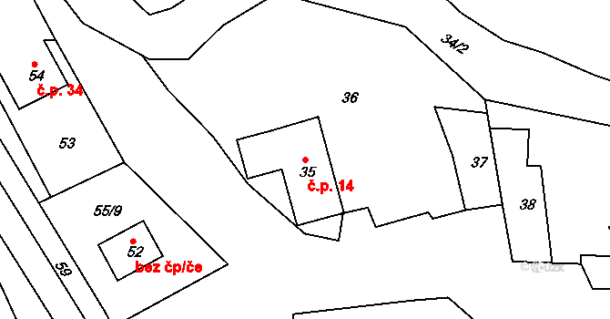 Liboc 14, Kynšperk nad Ohří na parcele st. 35 v KÚ Liboc u Kynšperka nad Ohří, Katastrální mapa