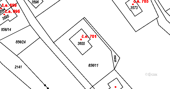 Ostravice 701 na parcele st. 3600 v KÚ Staré Hamry 2, Katastrální mapa