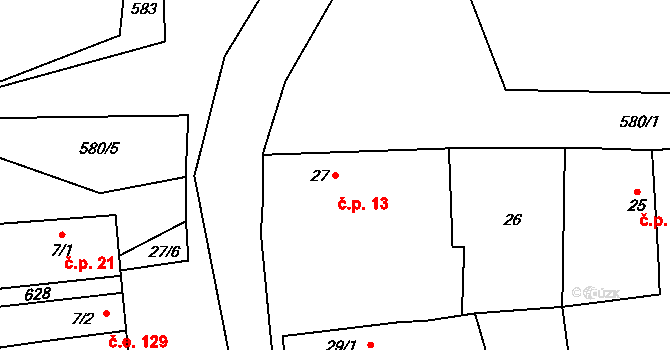 Zádub 13, Olbramov na parcele st. 27 v KÚ Zádub u Olbramova, Katastrální mapa