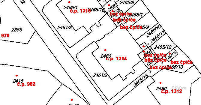 Tachov 1314 na parcele st. 2463 v KÚ Tachov, Katastrální mapa