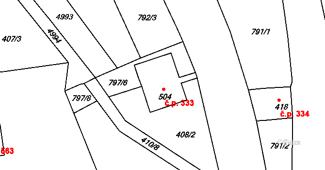Hradec nad Svitavou 333 na parcele st. 504 v KÚ Hradec nad Svitavou, Katastrální mapa