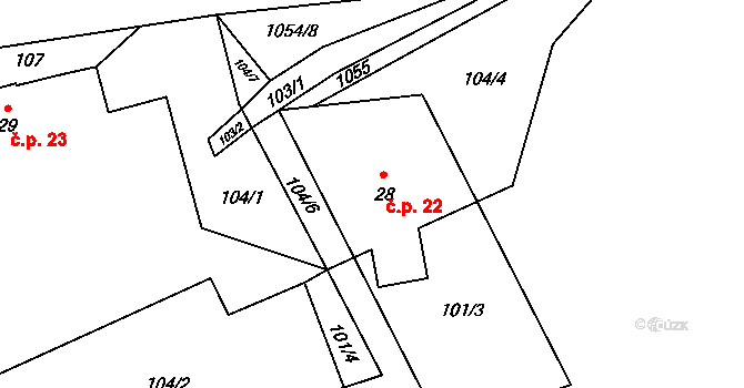 Luka 22 na parcele st. 28 v KÚ Luka, Katastrální mapa