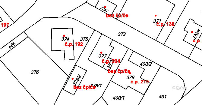 Děčín VII-Chrochvice 204, Děčín na parcele st. 377 v KÚ Chrochvice, Katastrální mapa