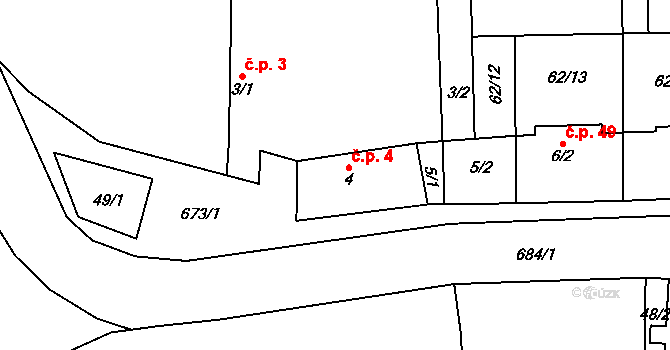 Mrsklesy 4, Třebenice na parcele st. 4 v KÚ Mrsklesy, Katastrální mapa