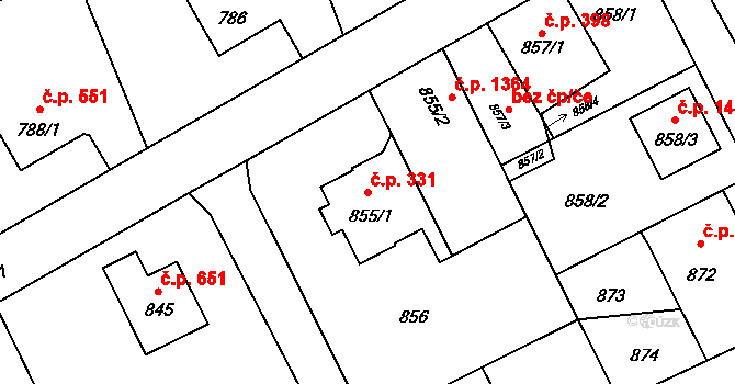 Lutyně 331, Orlová na parcele st. 855/1 v KÚ Horní Lutyně, Katastrální mapa