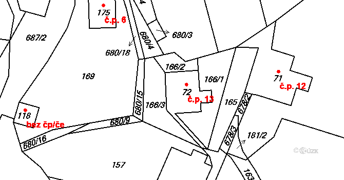 Štěpanice 13, Úbislavice na parcele st. 72 v KÚ Zboží u Nové Paky, Katastrální mapa