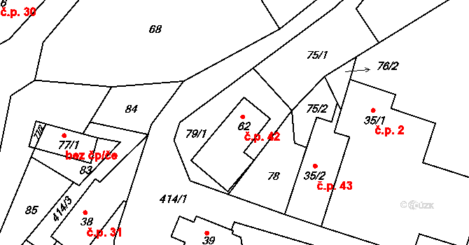 Vlčkov 42 na parcele st. 62 v KÚ Vlčkov, Katastrální mapa