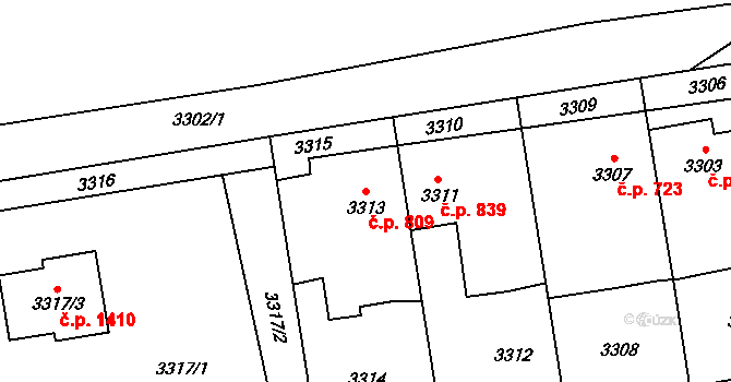 Dolní Lutyně 809 na parcele st. 3313 v KÚ Dolní Lutyně, Katastrální mapa