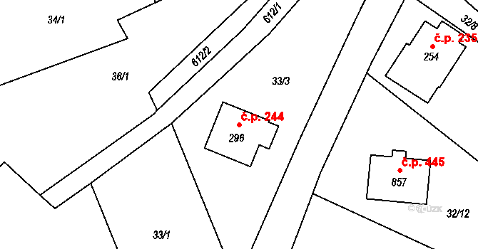 Přední Ptákovice 244, Strakonice na parcele st. 296 v KÚ Přední Ptákovice, Katastrální mapa