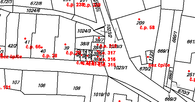 Bohosudov 316, Krupka na parcele st. 38/5 v KÚ Bohosudov, Katastrální mapa