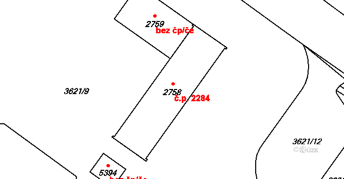 Břeclav 2284 na parcele st. 2758 v KÚ Břeclav, Katastrální mapa