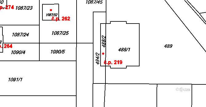 Sloup 219 na parcele st. 488/2 v KÚ Sloup v Moravském krasu, Katastrální mapa