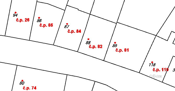 Lišice 82 na parcele st. 88 v KÚ Lišice, Katastrální mapa