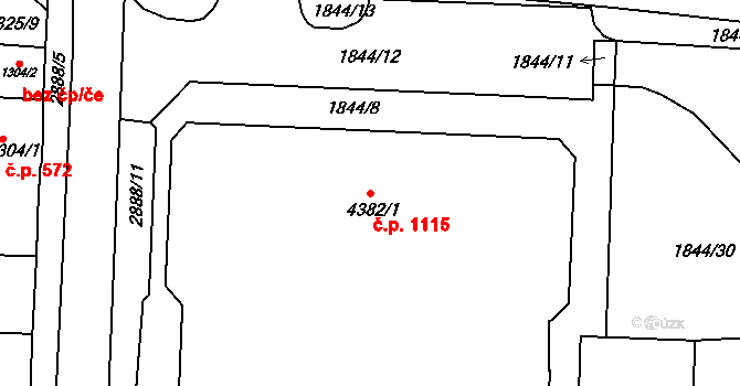 Nové Město 1115, Rokycany na parcele st. 4382/1 v KÚ Rokycany, Katastrální mapa