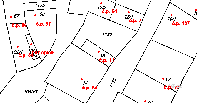 Sendražice 11, Kolín na parcele st. 13 v KÚ Sendražice u Kolína, Katastrální mapa