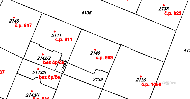 Vinohrady 989, Praha na parcele st. 2140 v KÚ Vinohrady, Katastrální mapa