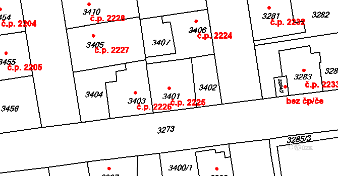 Žižkov 2225, Praha na parcele st. 3401 v KÚ Žižkov, Katastrální mapa