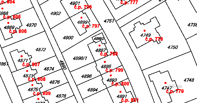 Záběhlice 798, Praha na parcele st. 4897 v KÚ Záběhlice, Katastrální mapa