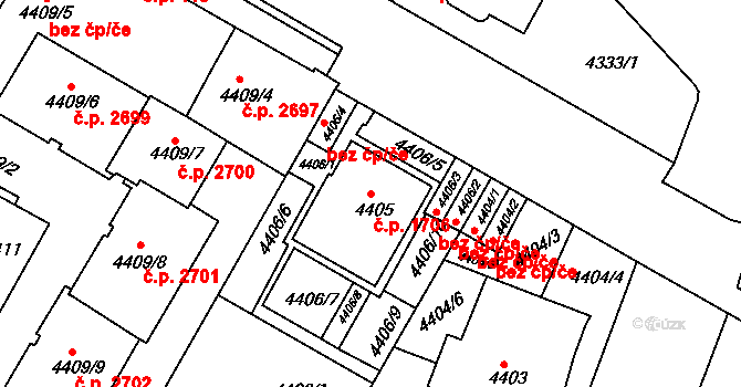 Smíchov 1706, Praha na parcele st. 4405 v KÚ Smíchov, Katastrální mapa