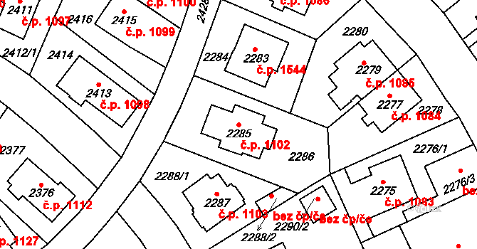 Vršovice 1102, Praha na parcele st. 2285 v KÚ Vršovice, Katastrální mapa