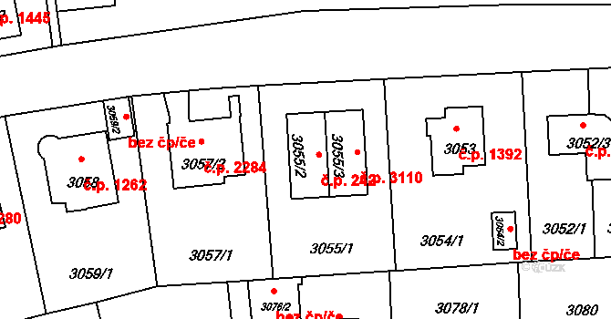 Strašnice 242, Praha na parcele st. 3055/2 v KÚ Strašnice, Katastrální mapa
