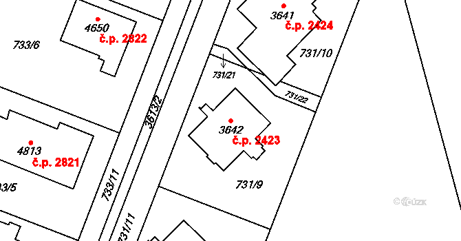 Dvůr Králové nad Labem 2423 na parcele st. 3642 v KÚ Dvůr Králové nad Labem, Katastrální mapa