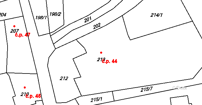 Dolní Libchava 44, Česká Lípa na parcele st. 213 v KÚ Dolní Libchava, Katastrální mapa