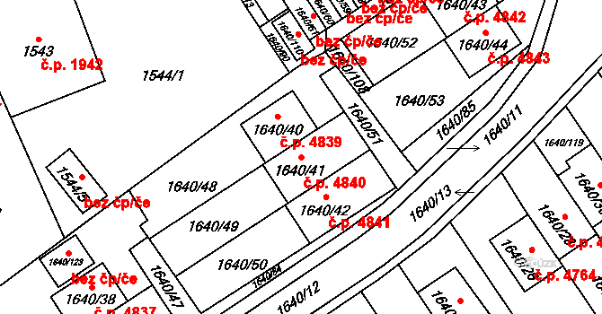 Chomutov 4840 na parcele st. 1640/41 v KÚ Chomutov I, Katastrální mapa