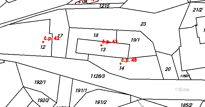 Džbánov 41 na parcele st. 13 v KÚ Džbánov u Vysokého Mýta, Katastrální mapa