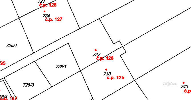 Ochoz u Brna 126 na parcele st. 727 v KÚ Ochoz u Brna, Katastrální mapa