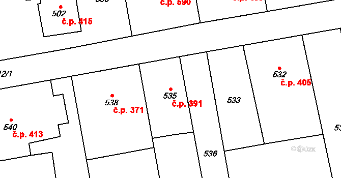 Louky 391, Karviná na parcele st. 535 v KÚ Louky nad Olší, Katastrální mapa