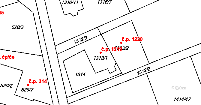 Ráj 1219, Karviná na parcele st. 1313/1 v KÚ Ráj, Katastrální mapa
