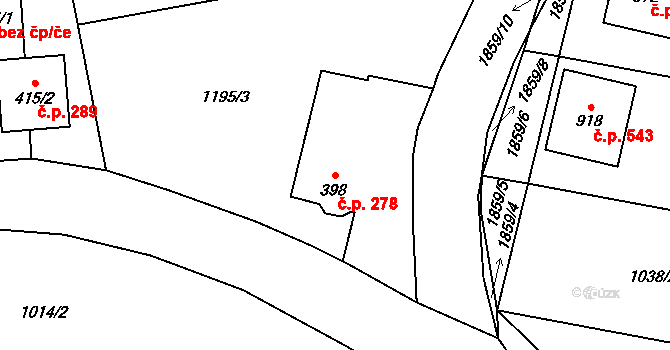 Mirošov 278 na parcele st. 398 v KÚ Mirošov, Katastrální mapa