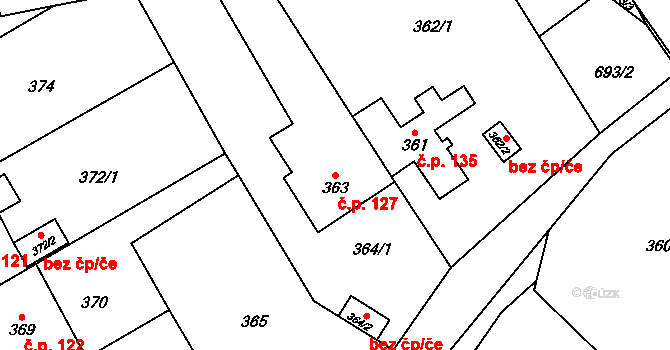 Bukovec 127, Plzeň na parcele st. 363 v KÚ Bukovec, Katastrální mapa