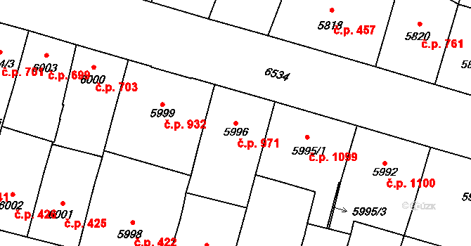 Jižní Předměstí 971, Plzeň na parcele st. 5996 v KÚ Plzeň, Katastrální mapa