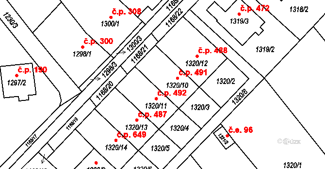 Pozořice 491 na parcele st. 1320/10 v KÚ Pozořice, Katastrální mapa
